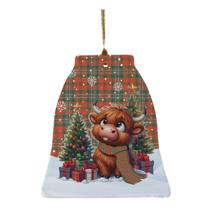 Scottish Scott Ancient Clan Tartan Ceramic Ornament Cute Highland Cow Christmas Bell Style Tartan Plaid