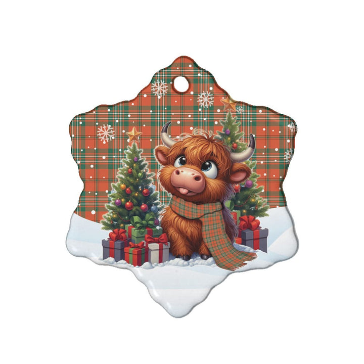 Scottish Scott Ancient Clan Tartan Ceramic Ornament Cute Highland Cow Christmas Snow Flake Style Tartan Plaid