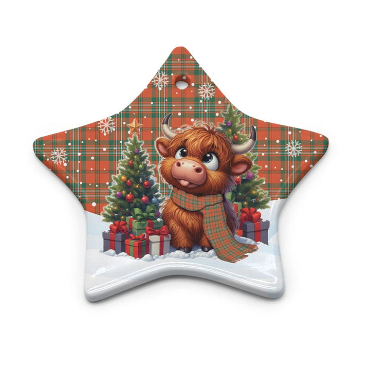 Scottish Scott Ancient Clan Tartan Ceramic Ornament Cute Highland Cow Christmas Star Style Tartan Plaid