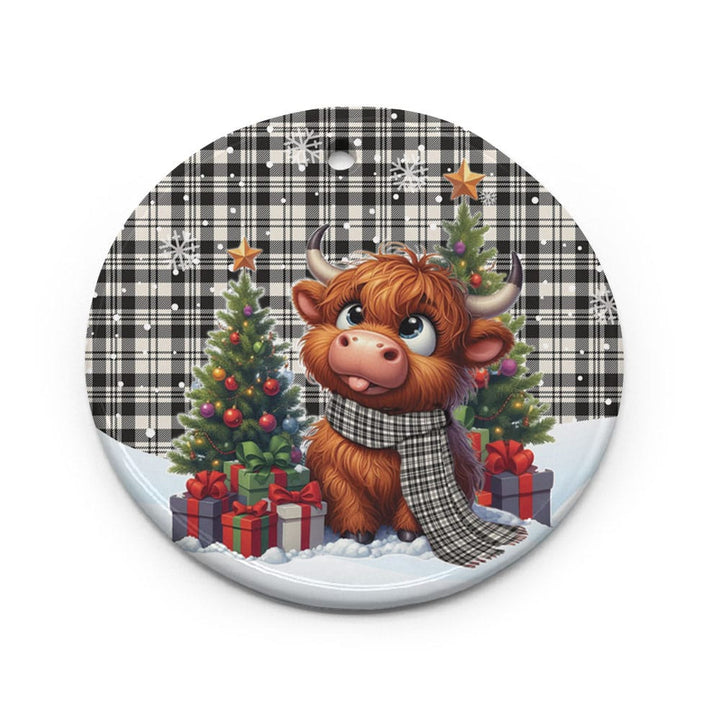 Scottish Scott Black & White Ancient Clan Tartan Ceramic Ornament Cute Highland Cow Christmas Circle Style Tartan Plaid