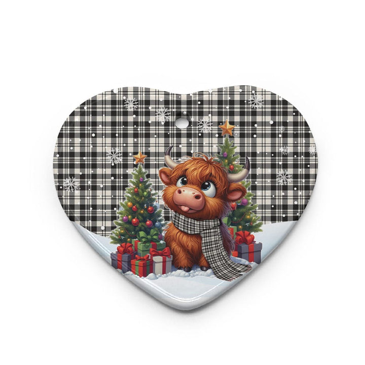 Scottish Scott Black & White Ancient Clan Tartan Ceramic Ornament Cute Highland Cow Christmas Heart Style Tartan Plaid