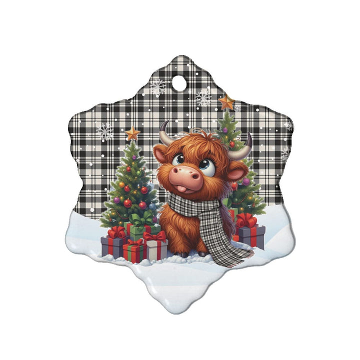 Scottish Scott Black & White Ancient Clan Tartan Ceramic Ornament Cute Highland Cow Christmas Snow Flake Style Tartan Plaid