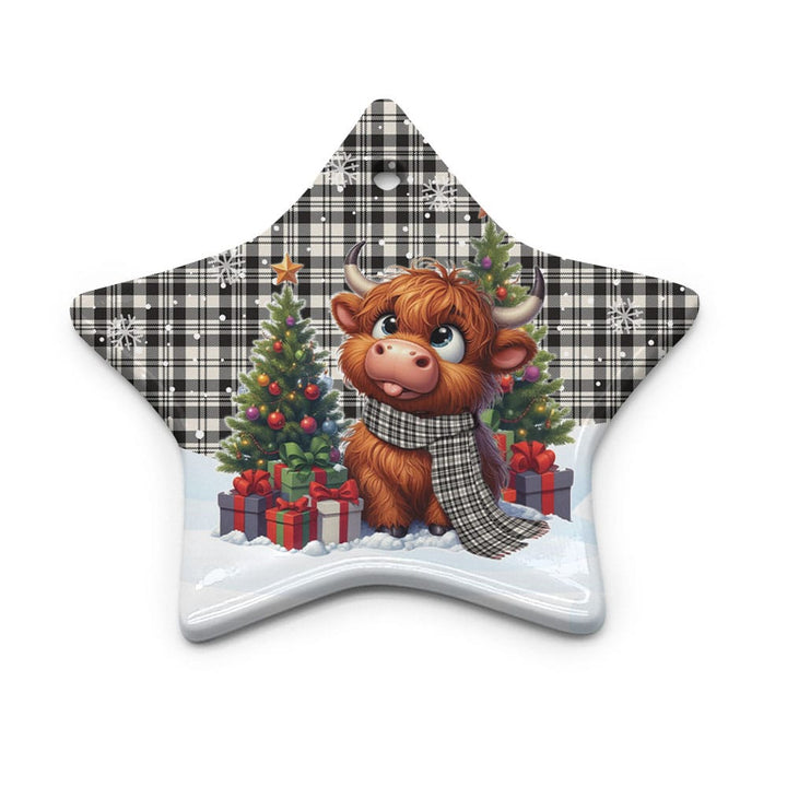 Scottish Scott Black & White Ancient Clan Tartan Ceramic Ornament Cute Highland Cow Christmas Star Style Tartan Plaid
