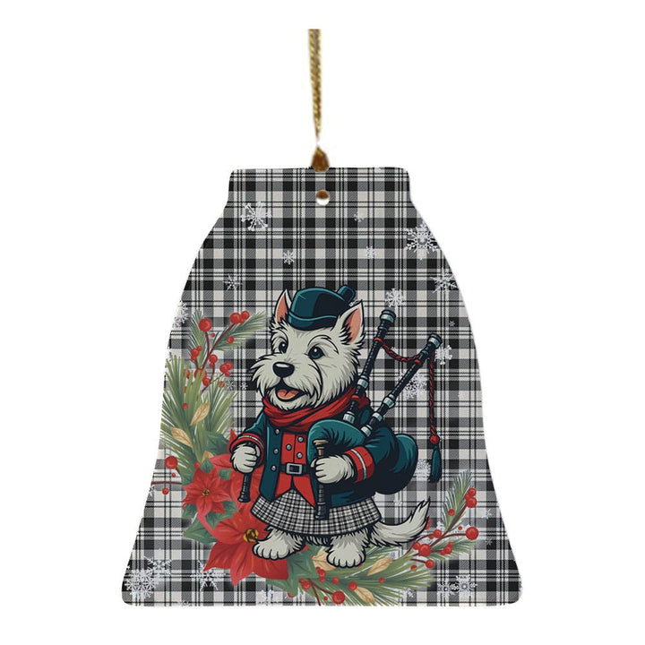 Scottish Scott Black & White Ancient Clan Tartan Ceramic Ornament Cute Scottish Terrier Dog Bell Style Tartan Plaid