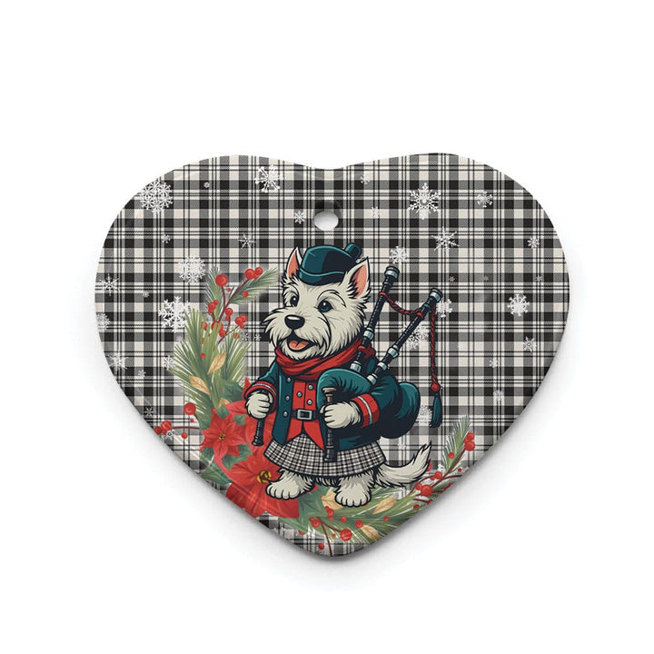 Scottish Scott Black & White Ancient Clan Tartan Ceramic Ornament Cute Scottish Terrier Dog Heart Style Tartan Plaid