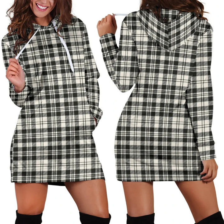 Scottish Scott Black & White Ancient Clan Tartan Hoodie Dress
