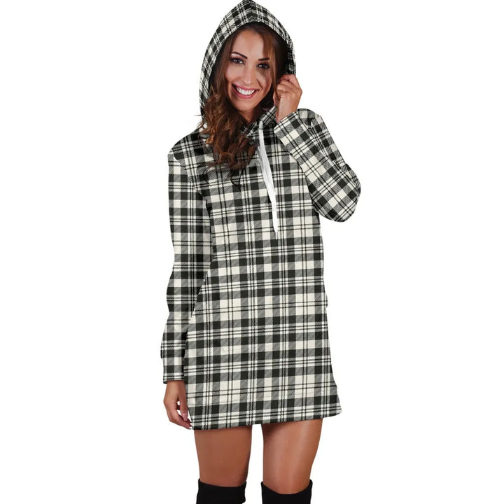 Scottish Scott Black & White Ancient Clan Tartan Hoodie Dress