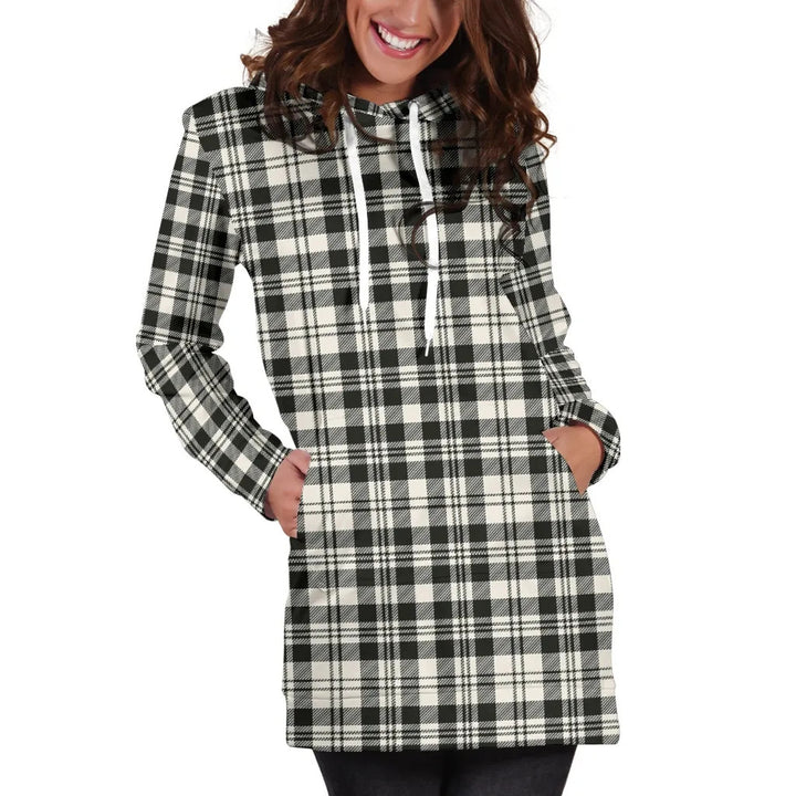 Scottish Scott Black & White Ancient Clan Tartan Hoodie Dress