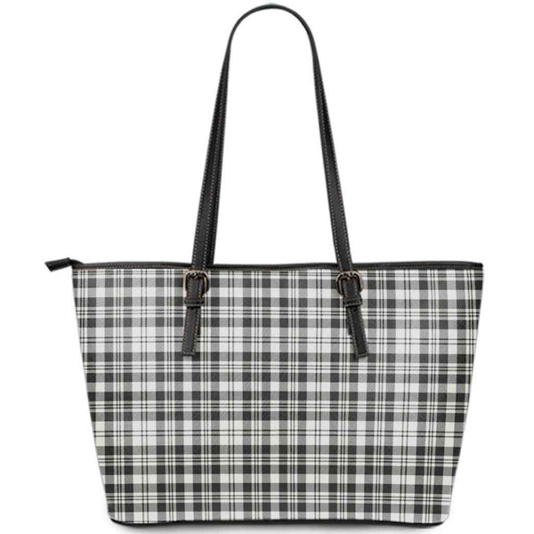 Scottish Scott Black & White Ancient Clan Tartan Leather Tote Tartan Plaid