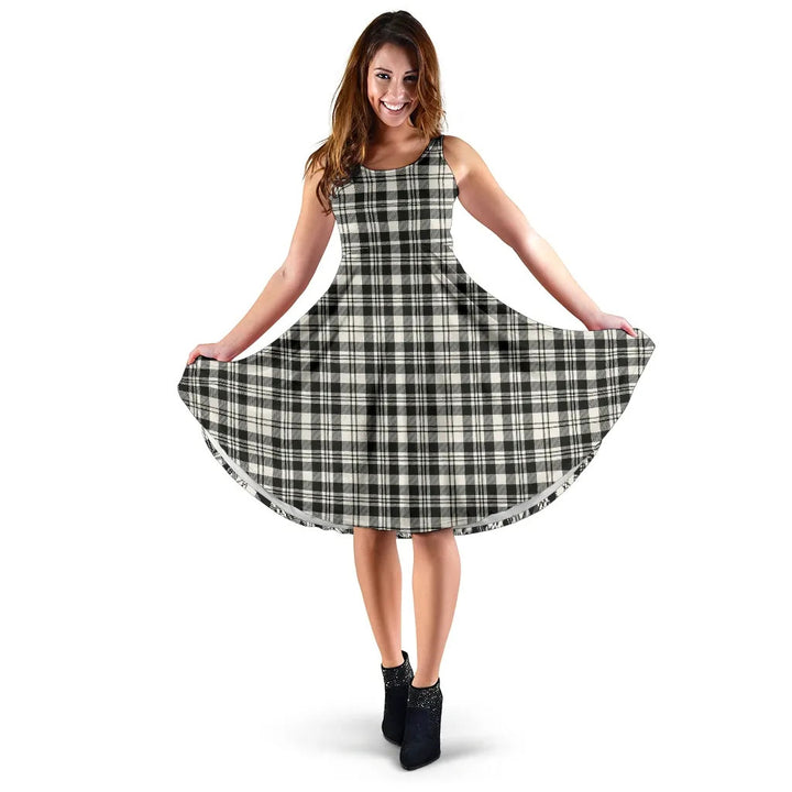 Scottish Scott Black & White Ancient Clan Tartan Women Midi Dress