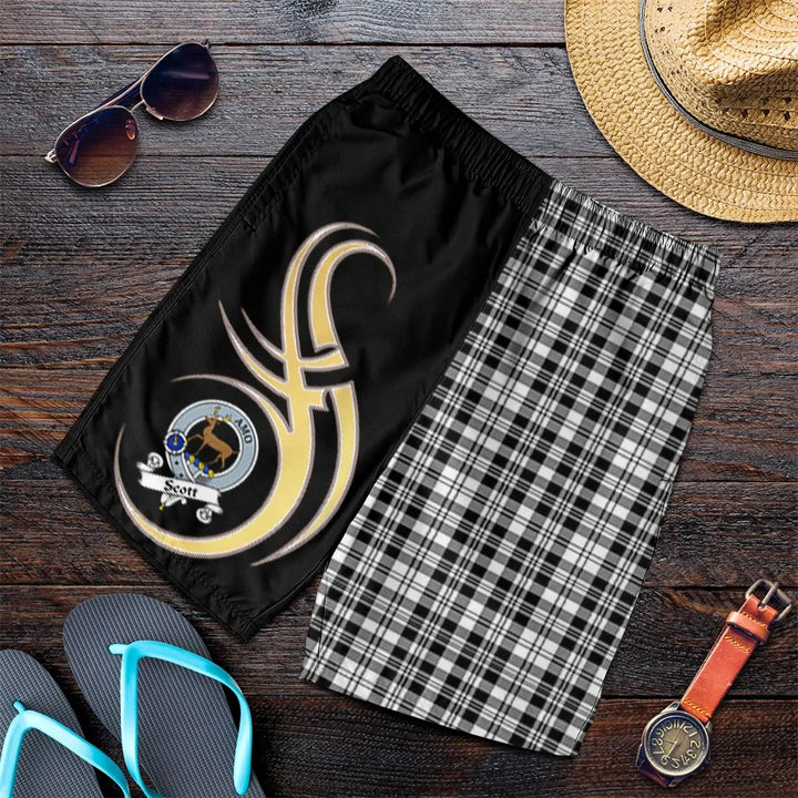 Scottish Scott Black & White Modern Clan Crest Tartan Believe in Me Men's Shorts