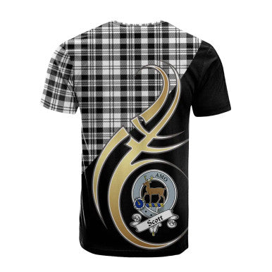 Scottish Scott Black & White Modern Clan Crest Tartan T-Shirt Believe in Me Back Side Tartan Plaid