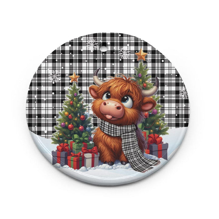 Scottish Scott Black & White Modern Clan Tartan Ceramic Ornament Cute Highland Cow Christmas Circle Style Tartan Plaid