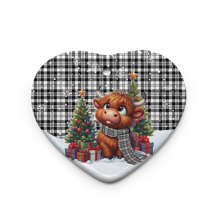 Scottish Scott Black & White Modern Clan Tartan Ceramic Ornament Cute Highland Cow Christmas Heart Style Tartan Plaid