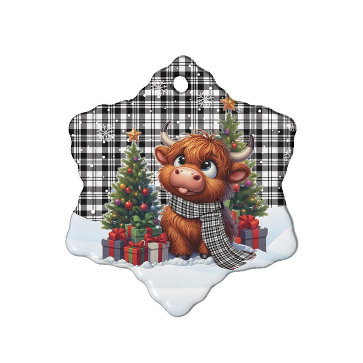 Scottish Scott Black & White Modern Clan Tartan Ceramic Ornament Cute Highland Cow Christmas Snow Flake Style Tartan Plaid