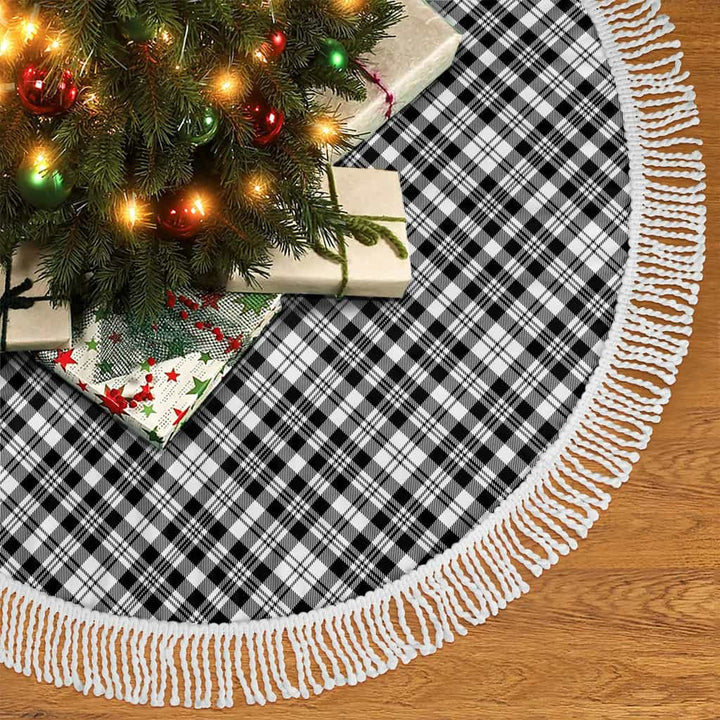 Scottish Scott Black & White Modern Clan Tartan Christmas Tree Skirt Tassels 2 Tartan Plaid