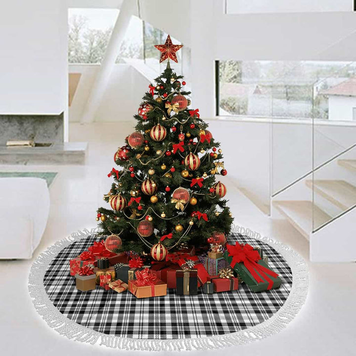Scottish Scott Black & White Modern Clan Tartan Christmas Tree Skirt Tassels 3 Tartan Plaid