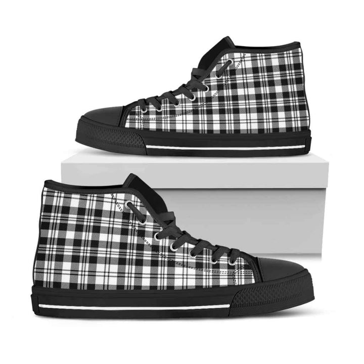 Scottish Scott Black & White Modern Clan Tartan High Top Shoes Black Sole Tartan Plaid