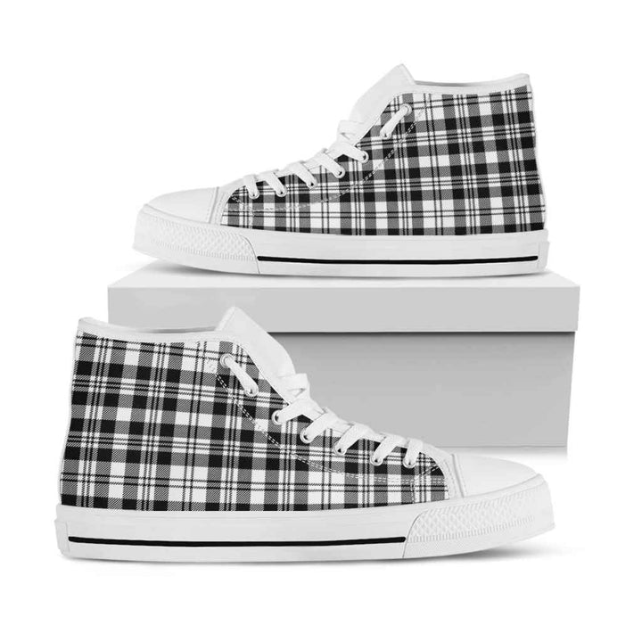 Scottish Scott Black & White Modern Clan Tartan High Top Shoes White Sole Tartan Plaid