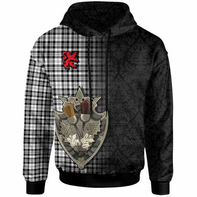 Scottish Scott Black & White Modern Clan Tartan Hoodie - Half Thistle Flowers Celtic Design Front Side Tartan Plaid