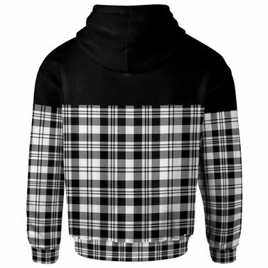 Scottish Scott Black & White Modern Clan Tartan Hoodie - Horizontal Style Back Side Tartan Plaid