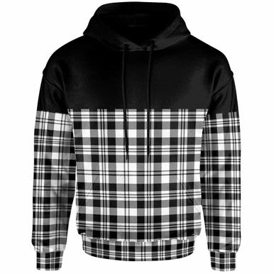 Scottish Scott Black & White Modern Clan Tartan Hoodie - Horizontal Style Front Side Tartan Plaid