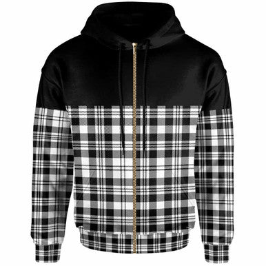 Scottish Scott Black & White Modern Clan Tartan Hoodie - Horizontal Style Zip Tartan Plaid