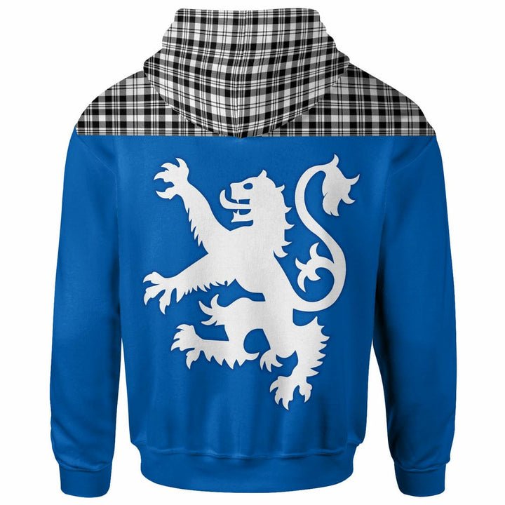 Scottish Scott Black & White Modern Clan Tartan Hoodie - Lion Rampant of Scotland With Flag back Side Tartan Plaid
