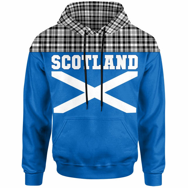 Scottish Scott Black & White Modern Clan Tartan Hoodie - Lion Rampant of Scotland With Flag Front Side Tartan Plaid