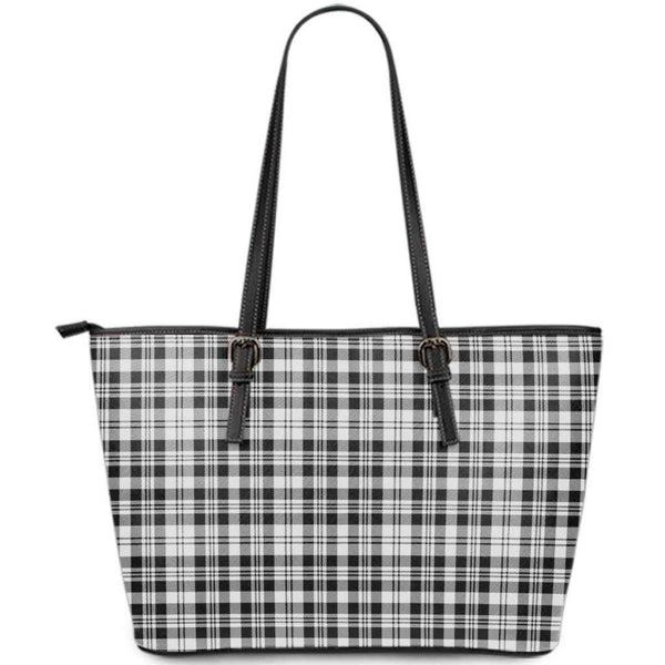 Scottish Scott Black & White Modern Clan Tartan Leather Tote Tartan Plaid