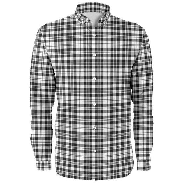 Scottish Scott Black & White Modern Clan Tartan Long Sleeve Shirt Front Side Tartan Plaid