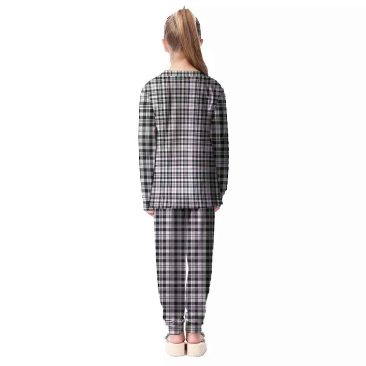 Scottish Scott Black & White Modern Clan Tartan Pajama Set Kid Back Side Tartan Plaid