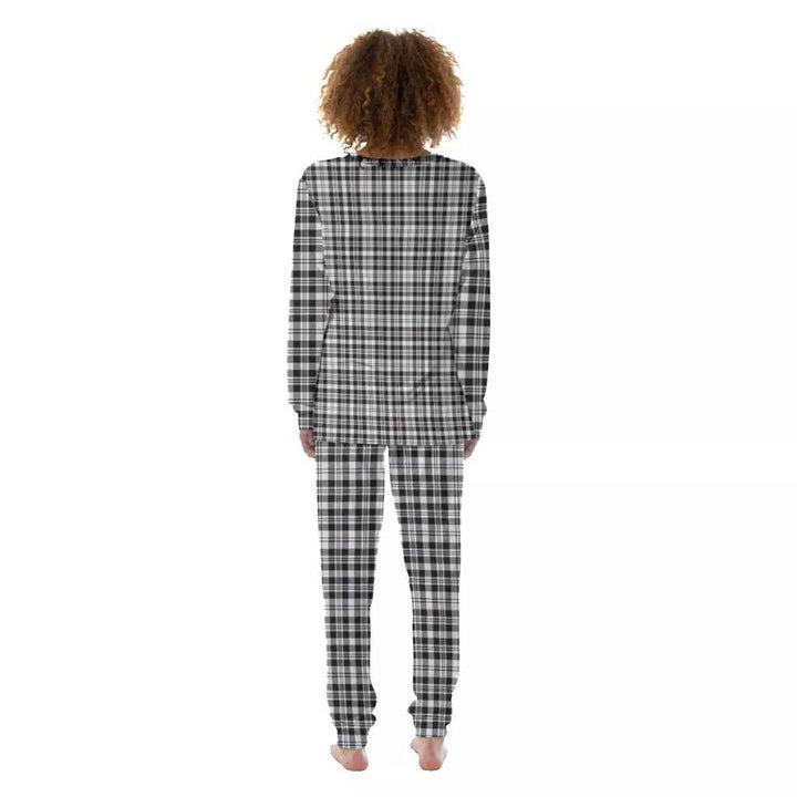 Scottish Scott Black & White Modern Clan Tartan Pajama Set Women Back Side Tartan Plaid