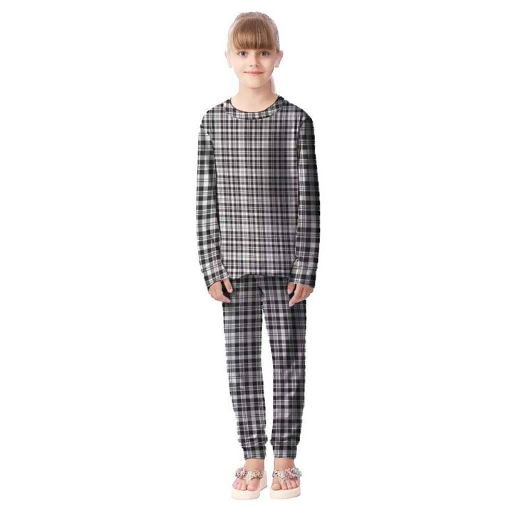 Scottish Scott Black & White Modern Clan Tartan Pajama Set Kid Front Side Tartan Plaid