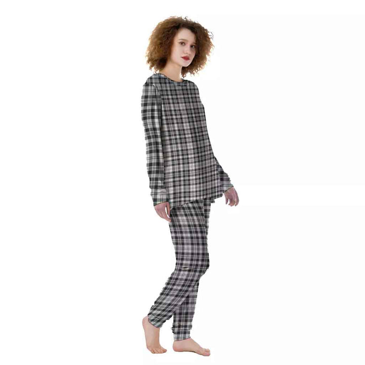 Scottish Scott Black & White Modern Clan Tartan Pajama Set Women Front Side Tartan Plaid