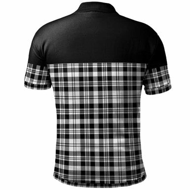 Scottish Scott Black & White Modern Clan Tartan Polo Shirt - Horizontal Style Back Side Tartan Plaid
