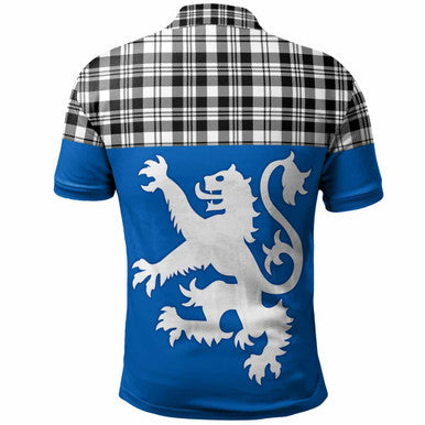 Scottish Scott Black & White Modern Clan Tartan Polo Shirt - Lion Rampant of Scotland With Flag Back Side Tartan Plaid