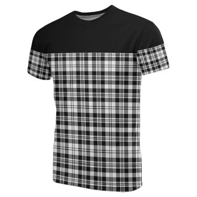 Scottish Scott Black & White Modern Clan Tartan T-Shirt Horizontal Style Front Side Tartan Plaid