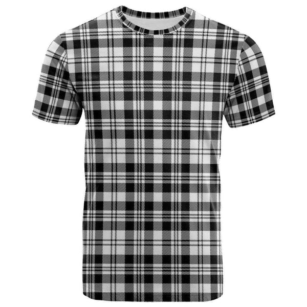 Scottish Scott Black & White Modern Clan Tartan T-Shirt Front Side Tartan Plaid