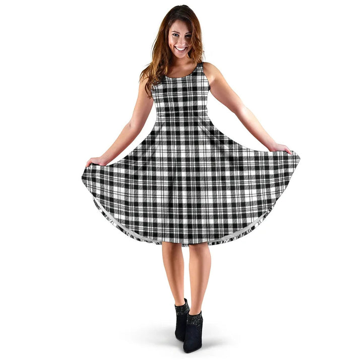 Scottish Scott Black & White Modern Clan Tartan Women Midi Dress