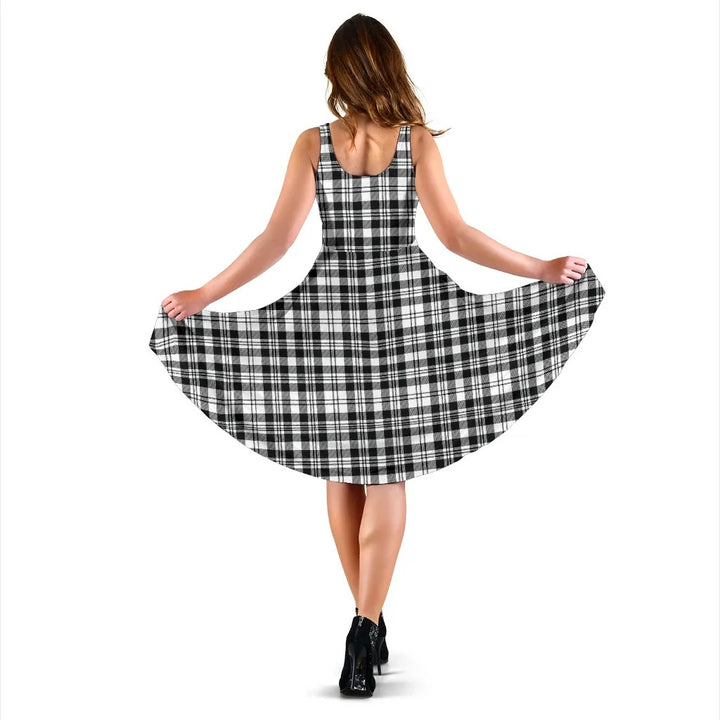 Scottish Scott Black & White Modern Clan Tartan Women Midi Dress