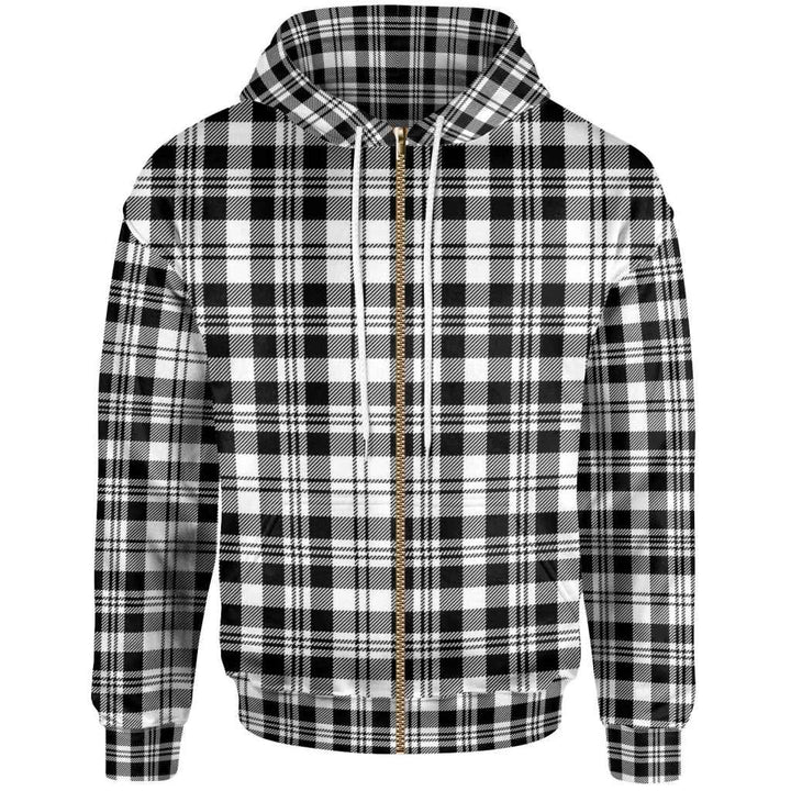 Scottish Scott Black & White Modern Clan Tartan Hoodie Zip Tartan Plaid