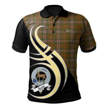 Scottish Scott Brown Modern Clan Crest Tartan Polo Shirt Believe in Me Front Side Tartan Plaid