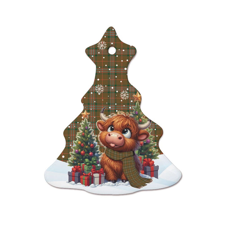 Scottish Scott Brown Modern Clan Tartan Ceramic Ornament Cute Highland Cow Christmas Tree Style Tartan Plaid