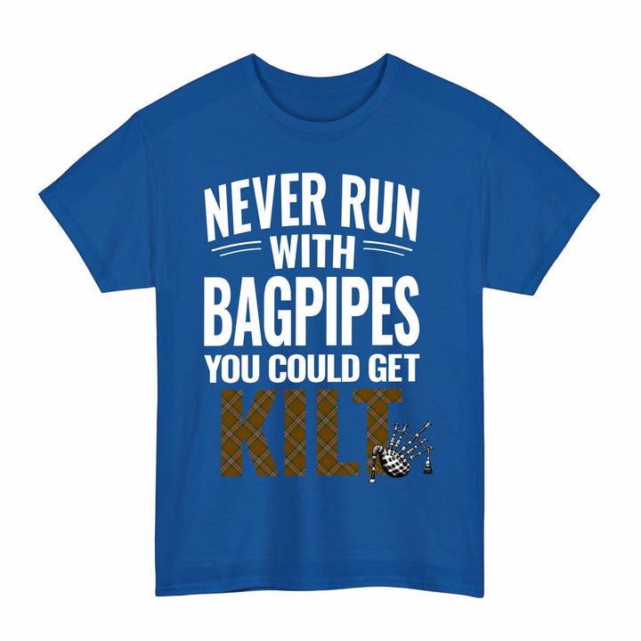 Scottish Scott Brown Modern Clan Tartan Never Run With Bagpipes T-Shirt Tartan Plaid Royal Color