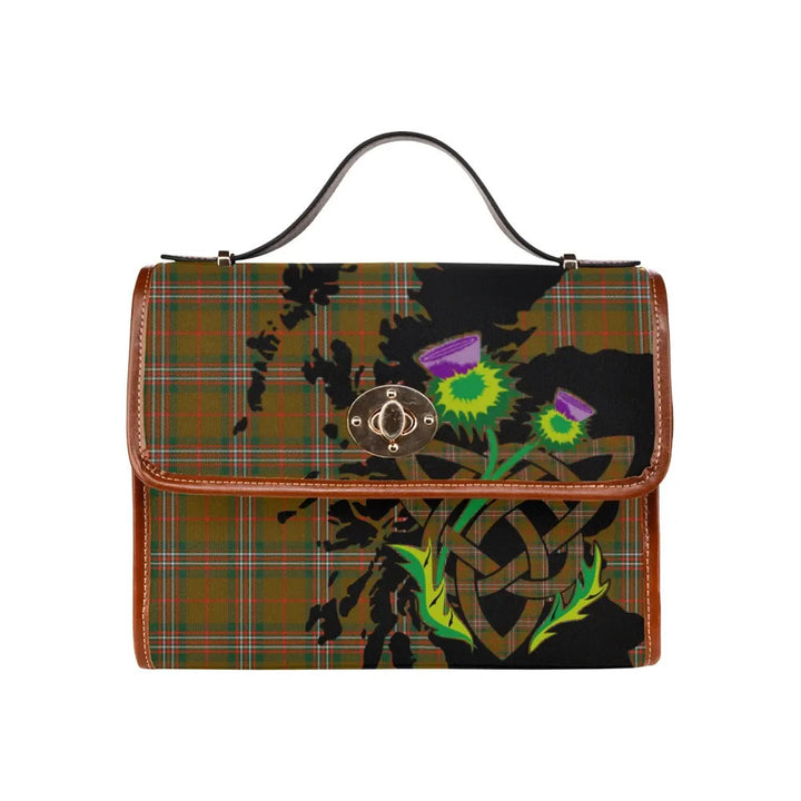 Scottish Scott Brown Modern Clan Tartan Waterproof Canvas Bag With Thistle Tartan Plaid 1