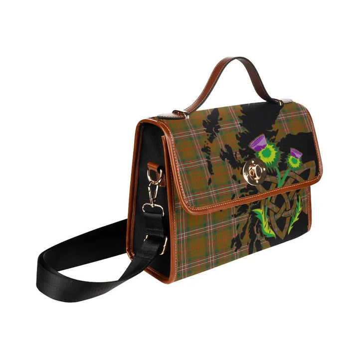 Scottish Scott Brown Modern Clan Tartan Waterproof Canvas Bag With Thistle Tartan Plaid 3