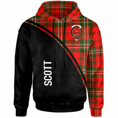 Scottish Scott Clan Crest Tartan Curve Hoodie Front Side Tartan Plaid