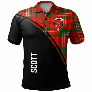 Scottish Scott Clan Crest Tartan Curve Polo Shirt Front Side Tartan Plaid