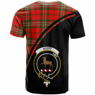 Scottish Scott Clan Crest Tartan Curve T-Shirt Back Side Tartan Plaid